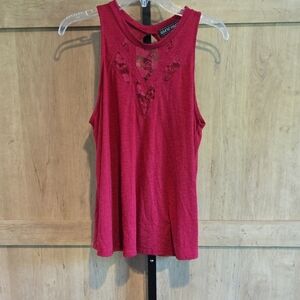 (J41)Almost Famous Lace Detail Tank Top SZ XL Burgundy